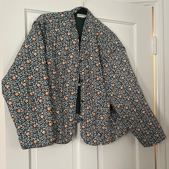 Universal Thread Women's Floral Puffer Jacket - Black and Orange - Picture 1 of 3